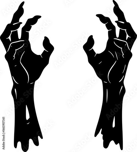 Halloween Zombie Hands Silhouette Vector illustration isolated on white background 