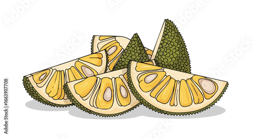 Graphic illustration depicting a vibrant pile of sliced jackfruit offering a tropical culinary perspective and vibrant fruit presentation