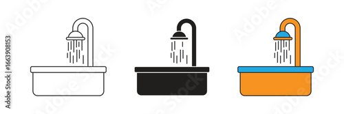 A clawfoot bathtub with a showerhead and flowing water. Represents bathing, relaxation, and classic bathroom design.