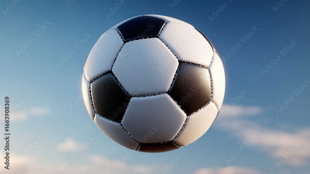 Naklejka premium 青空に浮かぶサッカーボール