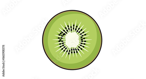 Isolated Kiwi Slice Illustration with Green Skin and Black Seeds on White Background, perfect for design projects and digital artwork creations