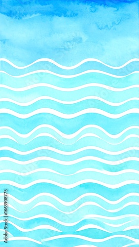 Watercolor waves.  Abstract blue and white