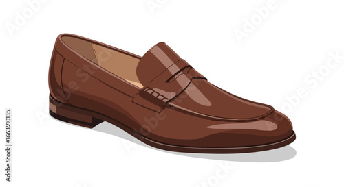Illustrative Depiction of a Classic Brown Leather Loafer Shoe with Penny Strap Detail in a Modern Style