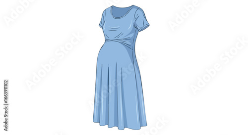 Elegant Sky Blue Maternity Dress: A Stylish and Comfortable Choice for Expectant Mothers Portraying Serenity and Sophistication during Pregnancy