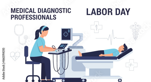 A medical professional performs an ultrasound scan on a patient, celebrating Labor Day.