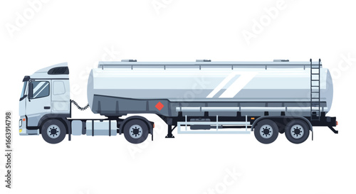 Detailed vector illustration depicting a contemporary fuel tanker, isolated for versatile industrial applications and transportation graphics