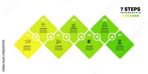 Infographics timeline step for presentasi business or annual business communications, editable vector. 7 options step infographic. vector eps 