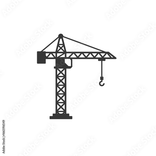 Silhouette of a towering construction crane against a stark white backdrop, concept for infrastructure development, industrial projects and urban planning