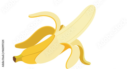 Vibrant illustration of a peeled banana showcasing its rich yellow color and curved form in a minimalist style depiction for fruit concepts