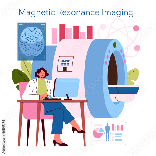 Vector Illustration of Magnetic Resonance Imaging Process