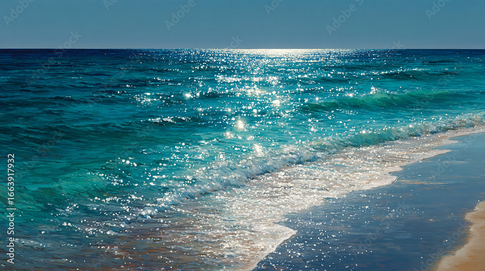 Obraz premium Peaceful Ocean Waves with Sunlight Reflection
