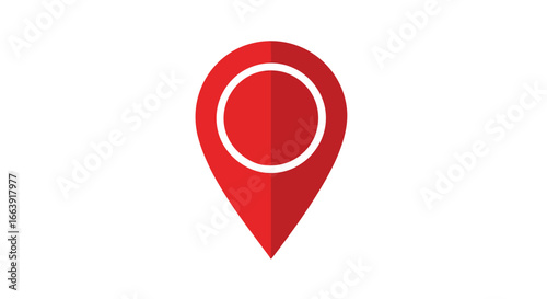 Stylized map marker indication with circular center focus on bright red and modern minimal design for location based design and apps showcase
