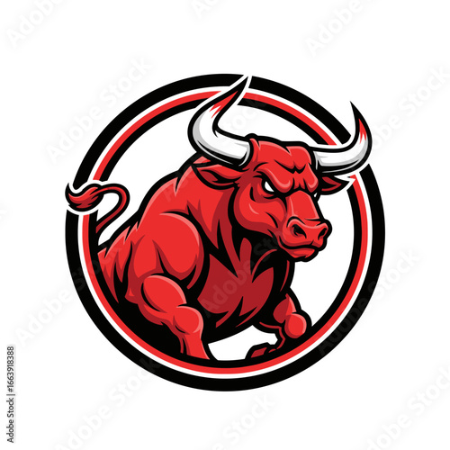 Powerful Red Bull Mascot Logo Vector Illustration for Branding