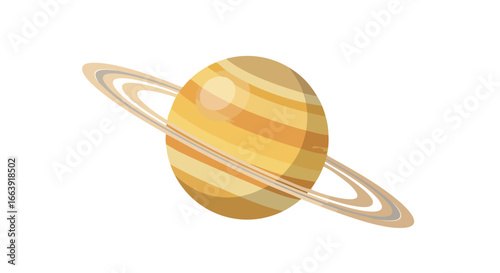 Saturnine sphere with orbital rings against plain backdrop for educational visuals