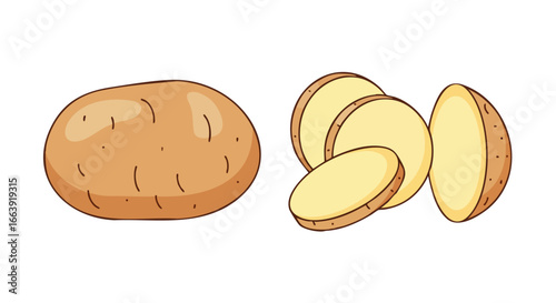 Wholesome Potato Presentation: A Simple Still Life of Sliced and Whole Vegetable Artwork for Digital Creation