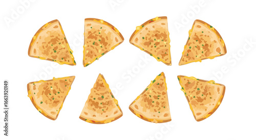 Delicious Quesadilla Slices Arranged on a White Backdrop, Ideal for Culinary Themed Designs with a Warm and Inviting Food Appeal