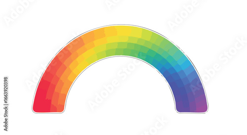 Spectrum Radiance: A Digitally Rendered Rainbow Arc with Vibrant, Gradient Colors, Isolated on a White Canvas, Artistic Expression with Pixilated