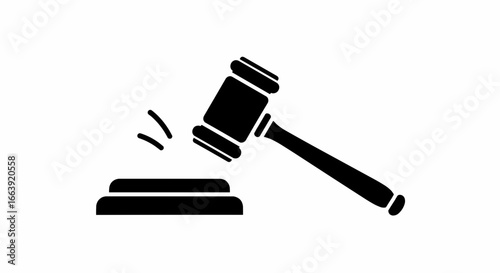 Justice and law vector illustration judge's gavel icon hitting sound block.