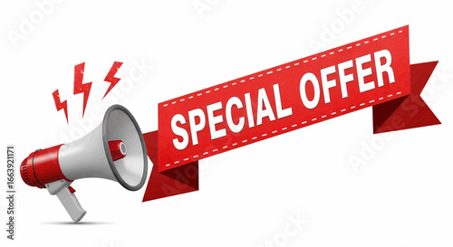 Special Offer Megaphone Vector Illustration Icon With Red Ribbon