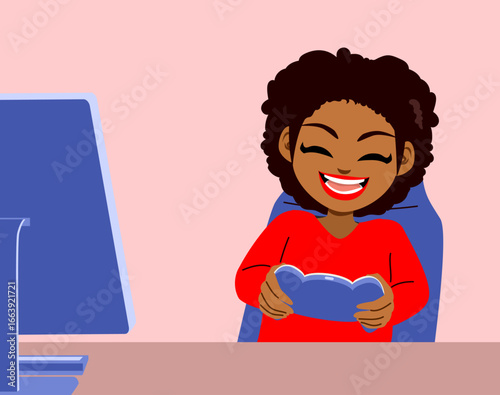 Teen gamer woman seated on ...