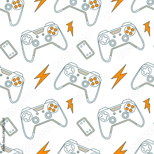 This playful image displays gaming controllers set in an energetic and vibrant design, highlighting the excitement associated with gaming and modern digital entertainment culture.