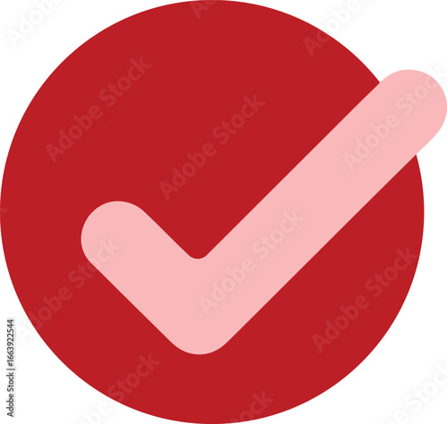 Red circle with white check mark icon representing approval, confirmation and success vector illustration on white background