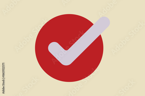 Red circle with white check mark icon representing approval, confirmation and success vector illustration on white background