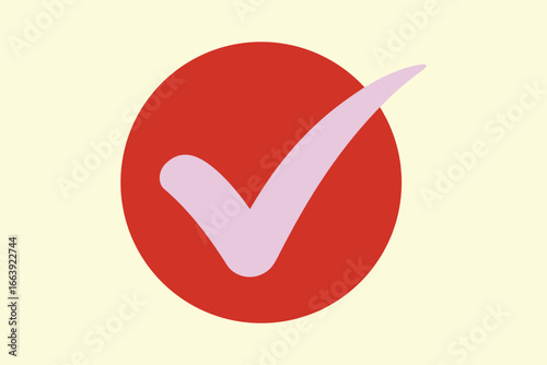 Red circle with white check mark icon representing approval, confirmation and success vector illustration on white background