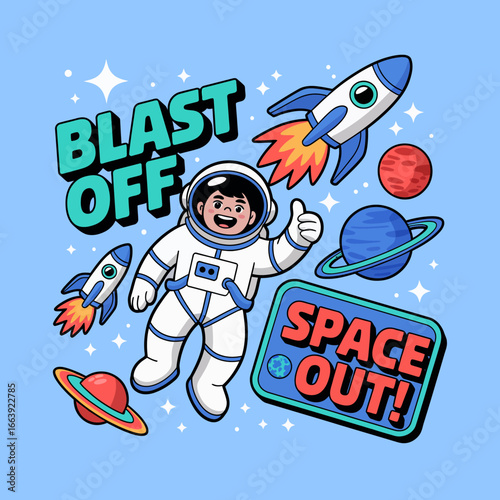 A captivating illustration of an astronaut with imaginative spacecraft flying amidst a colorful galaxy, representing the thrill of discovery and adventure in space.