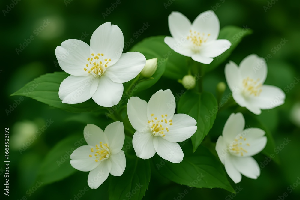 Fototapeta premium white flowers on green background