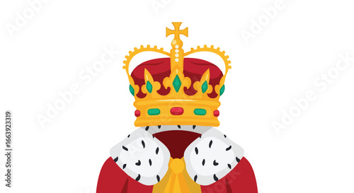 Symbol of sovereignty, power, and legacy: A stylized illustration of a majestic royal crown and ermine robe, embodying tradition and authority
