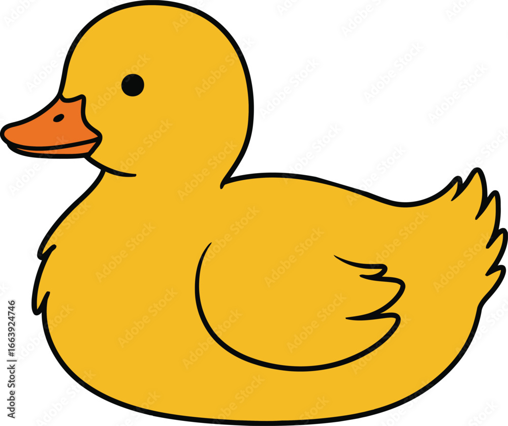 Fototapeta premium Cartoon illustration of a yellow duck with an orange beak on white background.