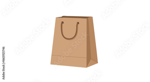 Minimalist illustration of a simple brown paper bag with handles on a white background expressing shopping and retail concept