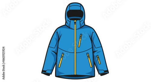Vibrant blue winter jacket with golden zippers, perfect for snowy adventures and outdoor activities, ideal for cold-weather conditions and stylish