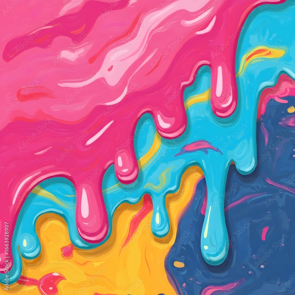 Naklejka premium Vibrant abstract painted background with dripping colorful textured paint art