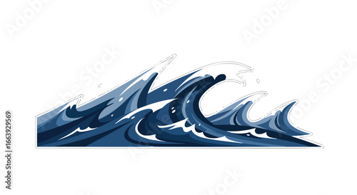 Stylized ocean waves illustration showcases a dynamic seascape with bold lines and cool hues offering a refreshing and energetic aquatic design