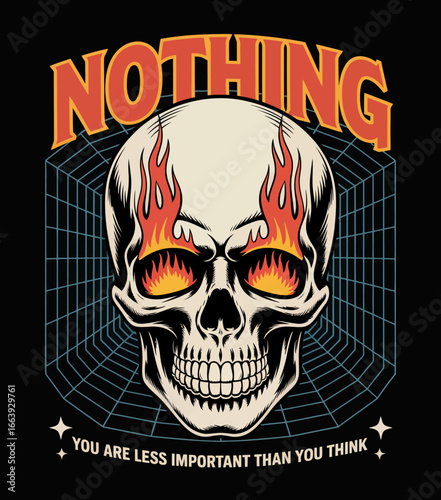 Featuring a captivating skull design with flames and empowering text, this artwork emphasizes the impact of mental perceptions and personal significance in an intriguing way.