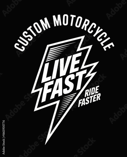 A captivating representation of motorcycle culture invites viewers to embrace a fast-paced lifestyle through powerful imagery and bold graphics, inspiring adventure and excitement.