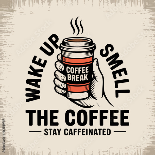 A detailed illustration of a coffee cup emphasizes the inviting aroma and warmth of coffee, capturing the essence of a relaxing coffee break for enthusiasts everywhere.