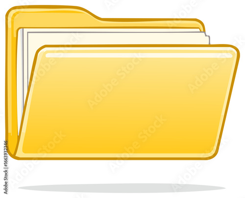 Yellow manila folder icon with documents for organizing computer files and office paperwork