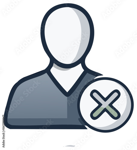 Abstract user profile icon with cross mark symbol for removal or access denied