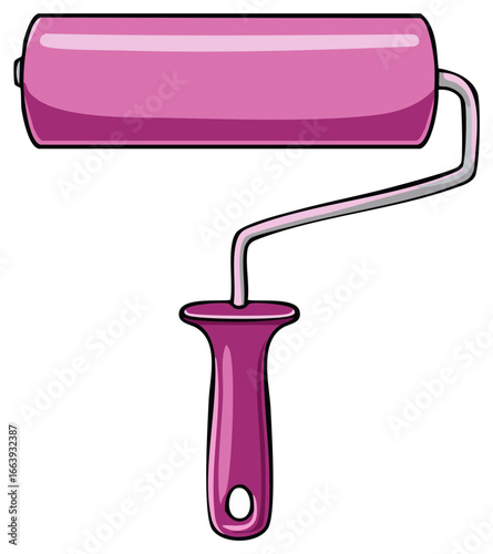 Cartoon style pink paint roller tool isolated for renovation and design