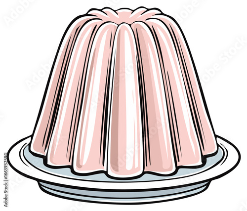 Vector Illustration of a Retro Pink Gelatin Dessert in a Fluted Mold