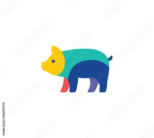 Colorful Geometric Pig Illustration in Modern Flat Style