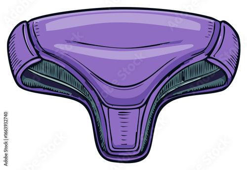 Stylized purple protective jockstrap with a futuristic design