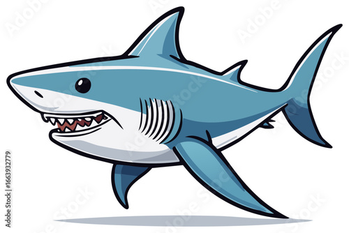 Stylized Blue Shark Illustration with Sharp Teeth and Wide Gape