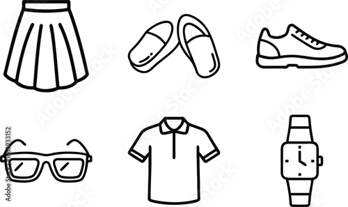 Fashion and Clothing Line Icons Set collection