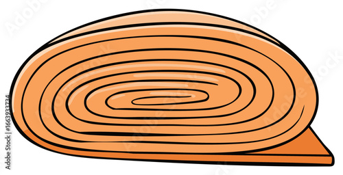 Rolled up orange yoga mat with black outline on white background simple illustration