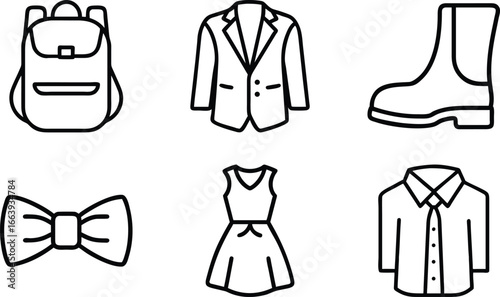 Collection of Fashion and Clothing Line Icons backpack