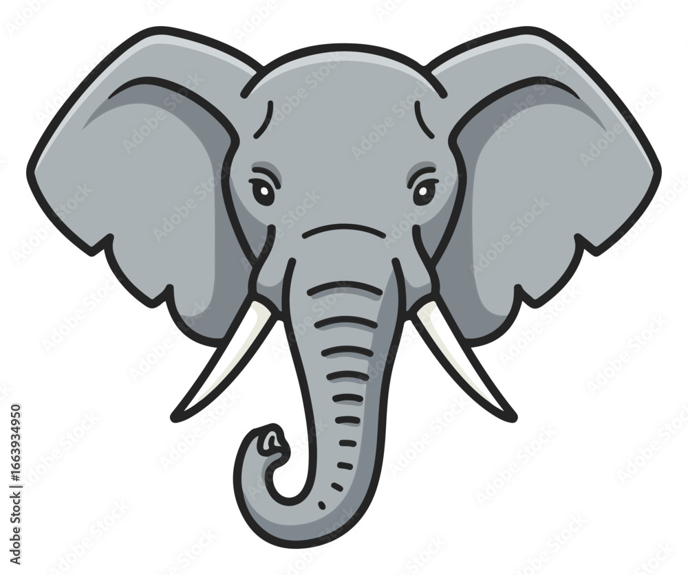 Fototapeta premium Elephant head ideal for childrens books, nursery decor, and educational materials. Playful, cute, and fun design for various projects.